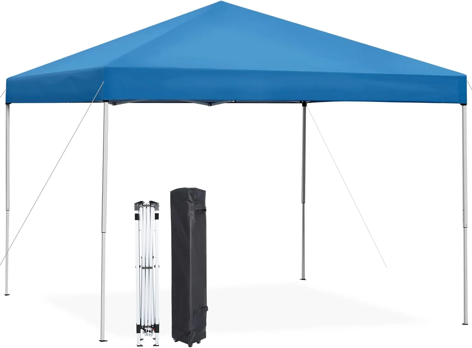 Smartxchoices 10 x 10 FT Pop Up Canopy Tent - Instant Outdoor Canopy with Wheeled Carry Bag, 4 Ropes, Straight Legs, Stakes, Height Adjustable Outdoor Tent Sun Protection Beach Shelter, Blue