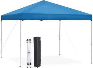 Smartxchoices 10 x 10 FT Pop Up Canopy Tent - Instant Outdoor Canopy with Wheeled Carry Bag, 4 Ropes, Straight Legs, Stakes, Height Adjustable Outdoor Tent Sun Protection Beach Shelter, Blue