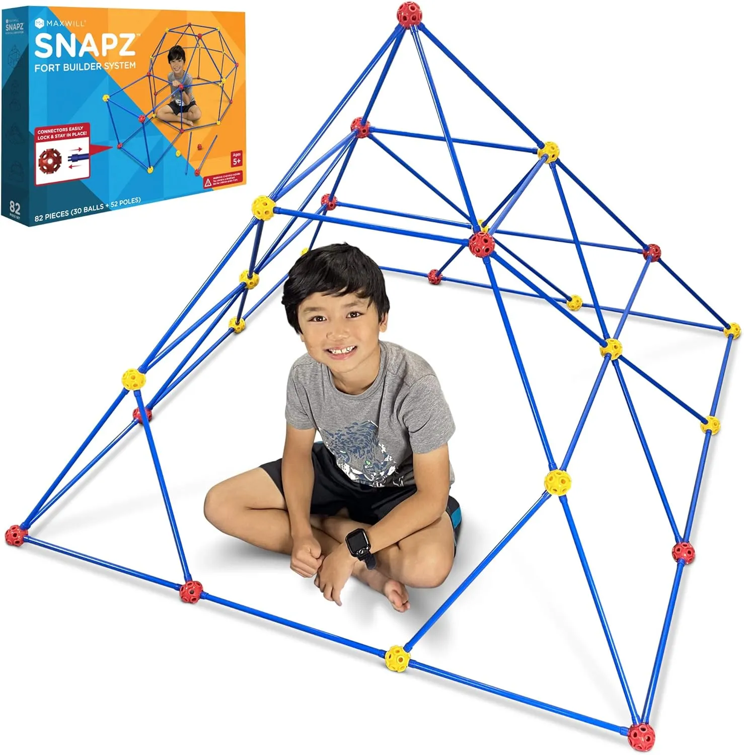 SNAPZ Ultimate Fort Builder Kit for Kids 8-12 - Sturdy Fort Building Kit for Kids 4-8 - Make & Build Ball & Stick Fort Set - Indoor STEM Tent Fort Making Toy