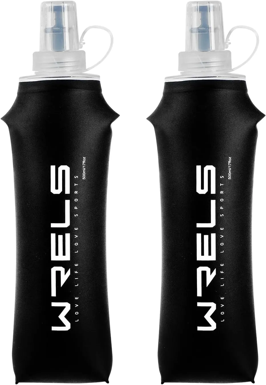 Soft Running Water Flask Soft Flasks Collapsible Soft Water Bottles Small BPA-Free for Sports Hiking Hydration Pack 5oz/8oz/17oz(BLACK,17oz*2)