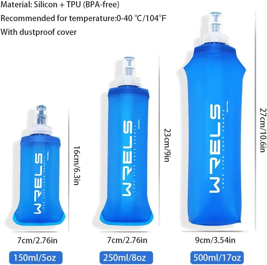 Soft Running Water Flask Soft Flasks Collapsible Soft Water Bottles Small BPA-Free for Sports Hiking Hydration Pack 5oz/8oz/17oz(BLACK,17oz*2)
