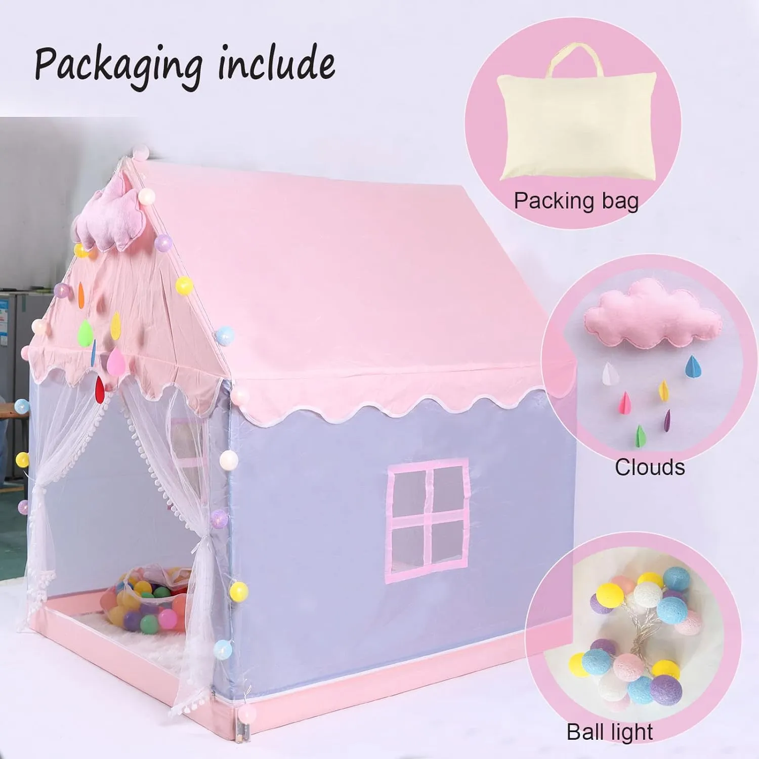 SOHAPY Kids Gift Play Tent Pink for Girls Boys, Princess Castle, Large Playhouse Gift Toys for Toddler Children, Girl Tent with Lights Indoor Outdoor (Pink Castle)