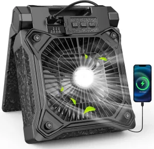 Solar Camping Fan with LED Lantern, 20000mAh Rechargeable Battery Powered with 10W Solar Panel, Quiet Battery Operated Tent Fan for Picnic, Barbecue, Fishing, Travel
