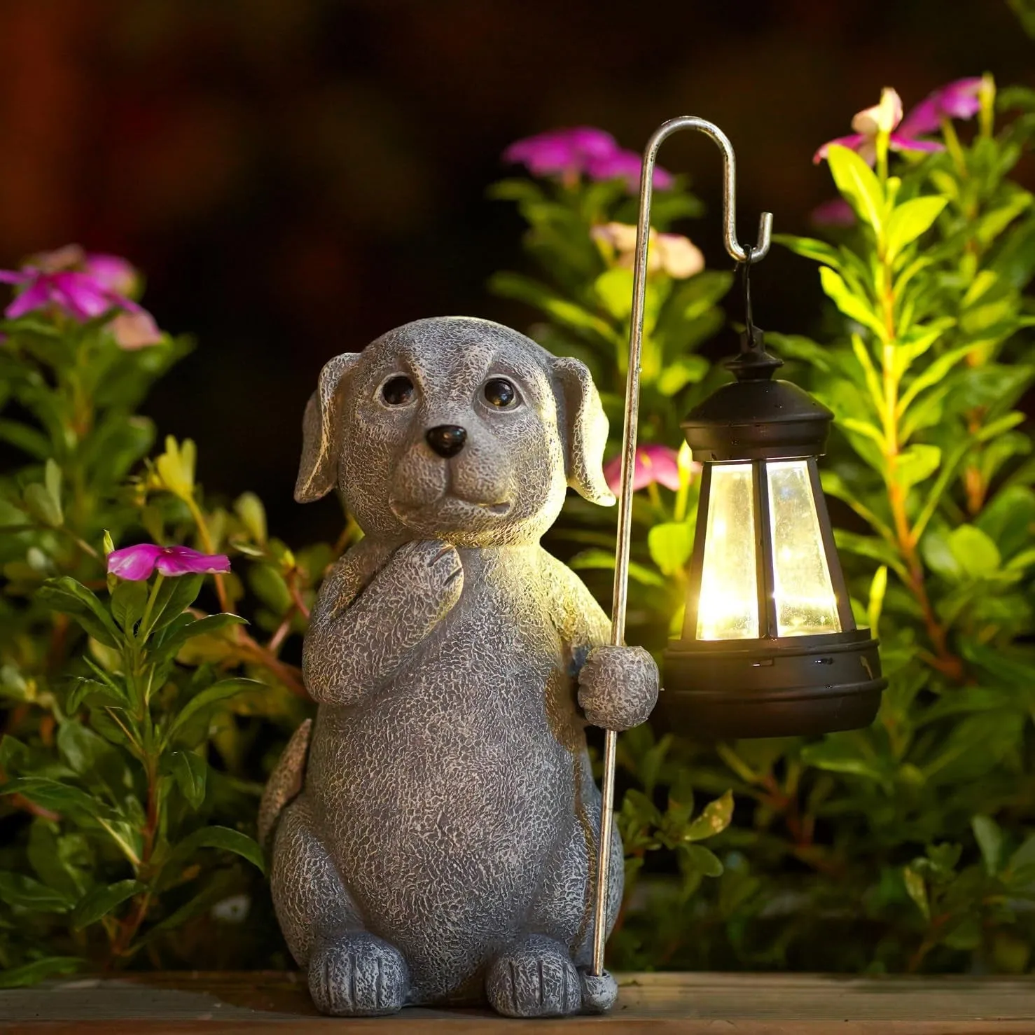 Solar Garden Statue Cat Figurine- Garden Art with Solar Lantern, Loving Cat for Patio,Balcony,Yard, Lawn-Unique Housewarming Gift for Garden Mom Grandma