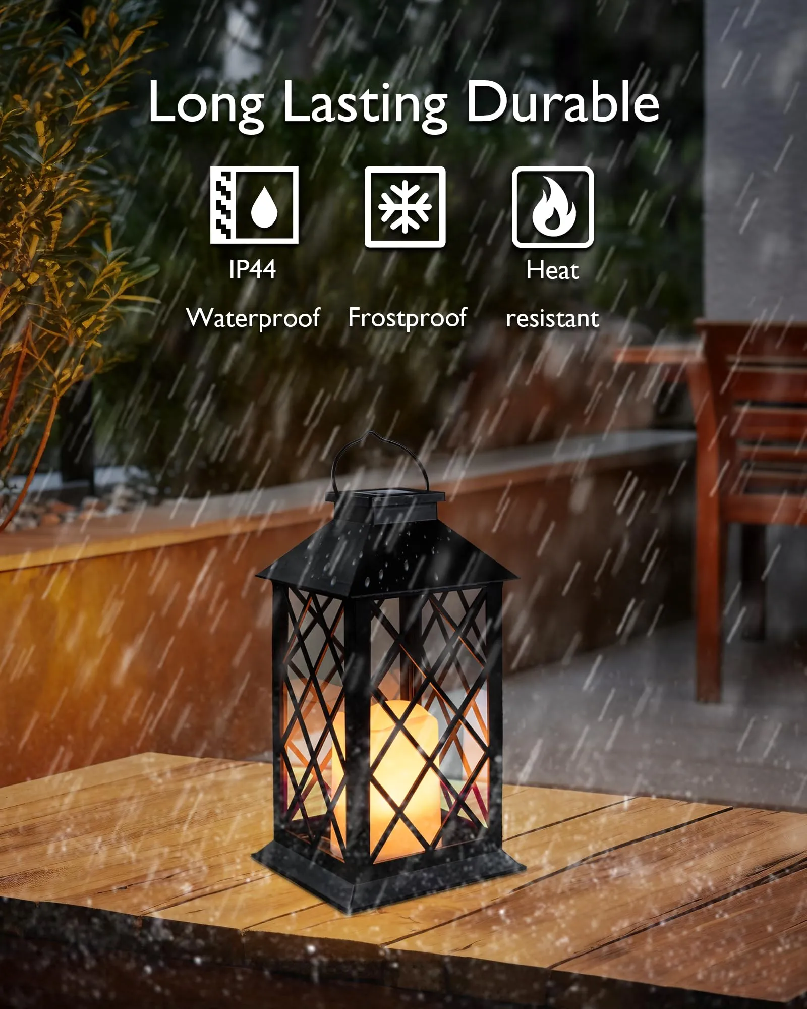 Solar Lanterns Outdoor Waterproof Hanging with Flickering Flameless Candles, 2 Pack 13'' Garden Outdoor Lantern Decorative for Patio Front Porch Backyard Balcony Cabin Outside Table(Black)