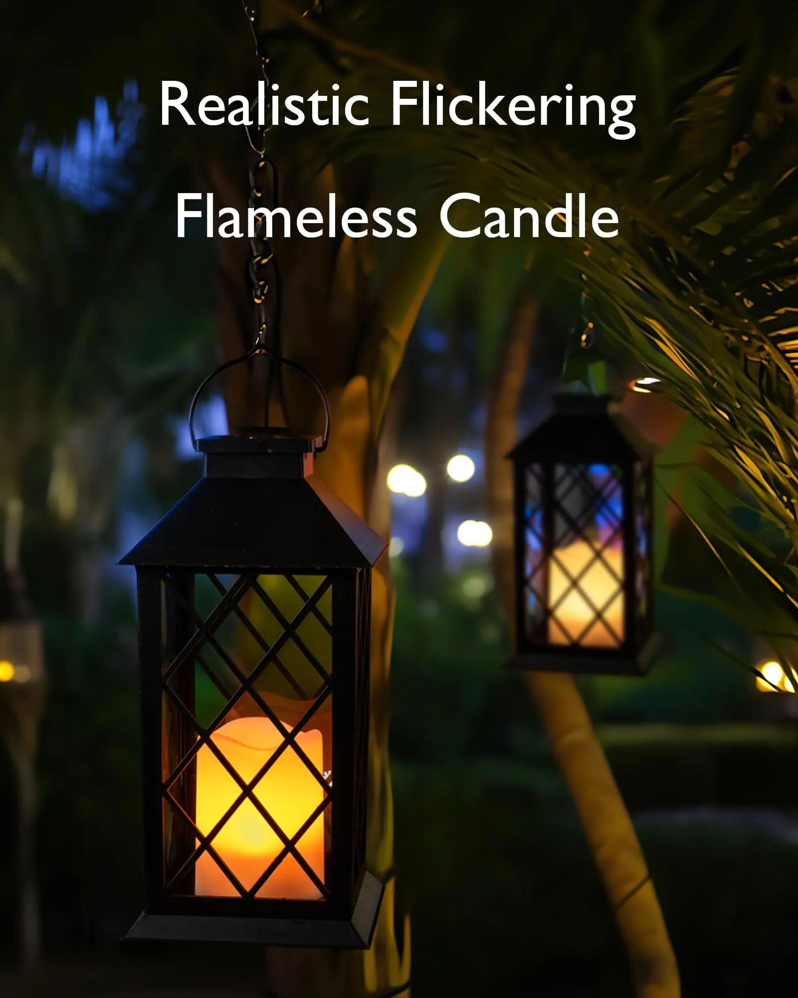 Solar Lanterns Outdoor Waterproof Hanging with Flickering Flameless Candles, 2 Pack 13'' Garden Outdoor Lantern Decorative for Patio Front Porch Backyard Balcony Cabin Outside Table(Black)