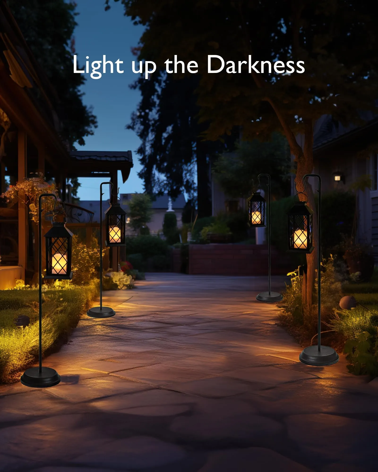 Solar Lanterns Outdoor Waterproof Hanging with Flickering Flameless Candles, 2 Pack 13'' Garden Outdoor Lantern Decorative for Patio Front Porch Backyard Balcony Cabin Outside Table(Black)