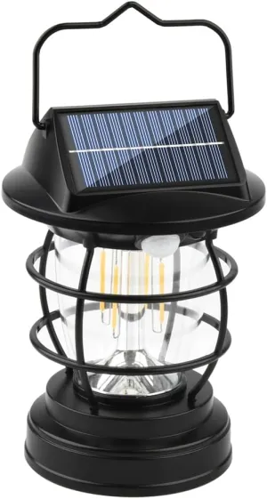 Solar Powered Outdoor Camping Lantern Long Battery Life Retro Tent Light Rechargeable Hanging Portable Wall Light LED