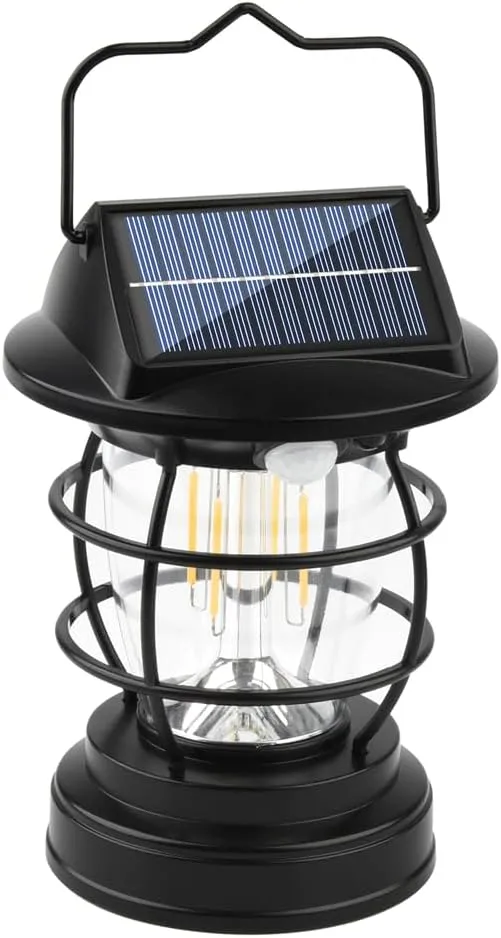 Solar Powered Outdoor Camping Lantern Long Battery Life Retro Tent Light Rechargeable Hanging Portable Wall Light LED