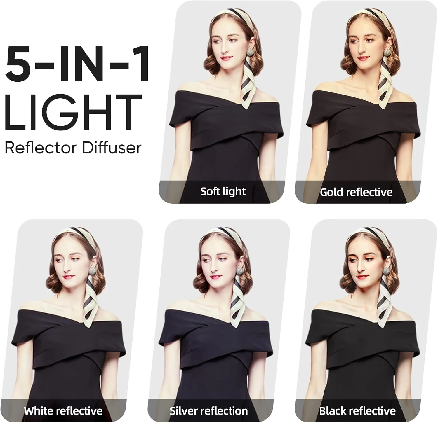 Soonpho 35" x 47"/90 x 120cm Light Reflector 5-in-1, Portable Collapsible Diffuser with Bag for Photo Video Studio Shooting - Translucent,Silver, Gold, White and Black (90 x 120cm)
