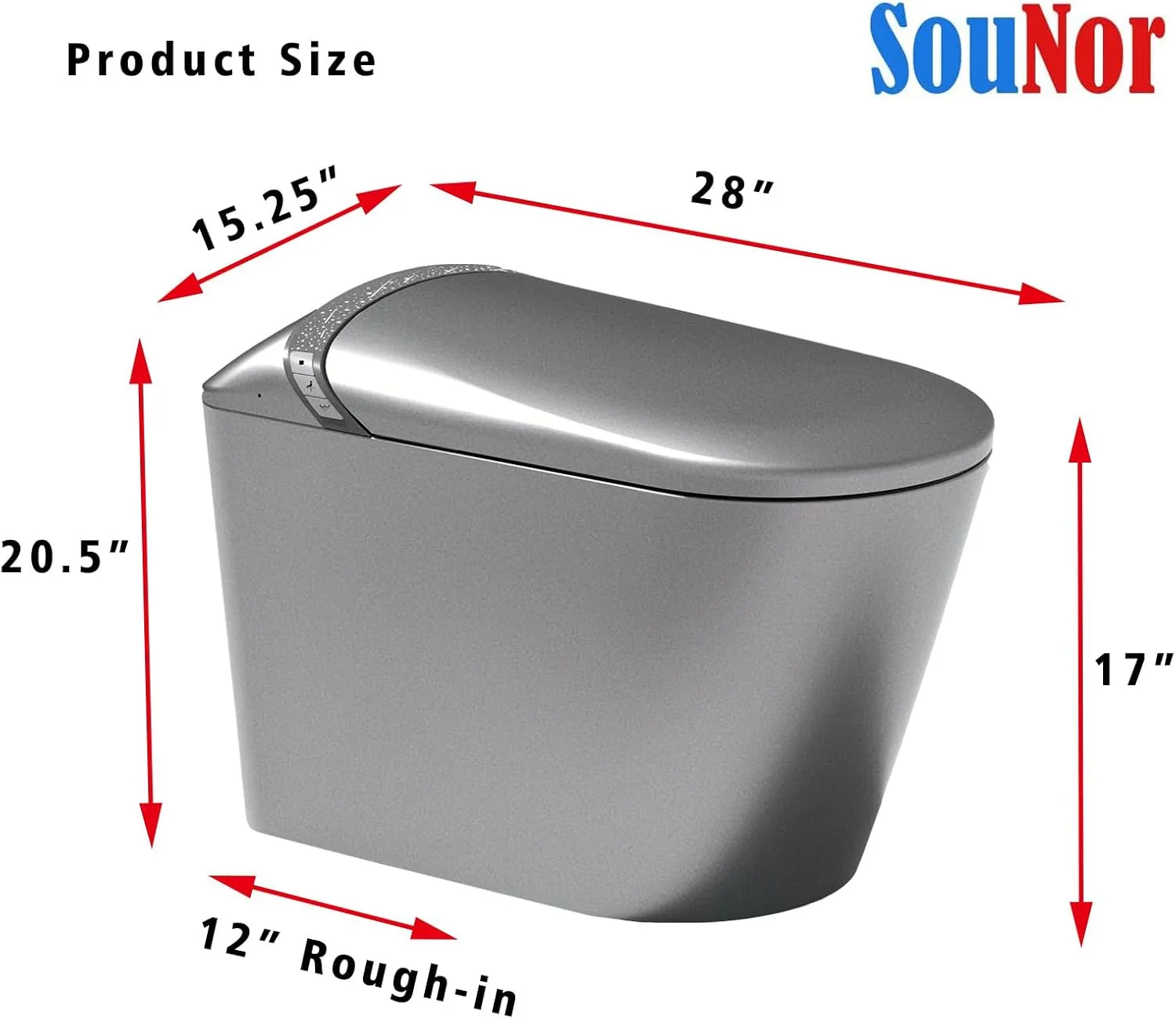 Sounor Modern Smart Toilets With Bidet Built In Self Cleaning,Elongated Heated Seat,Warm Water Sprayer,Foot Kick,1.28 GPF Powerful Auto Flush,Auto Open/Close Lid, LED Night Light Display (gray)