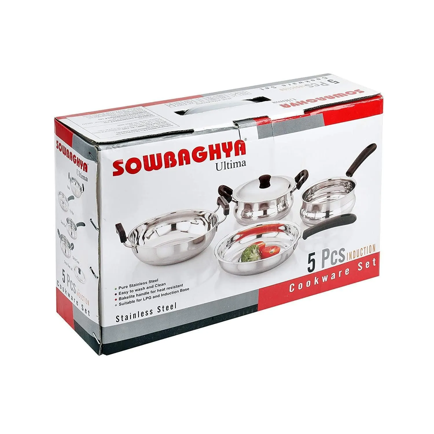 SOWBAGHYA Ultima Stainless Steel Cookware Set, 5 Piece (Silver)