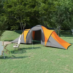 Spacious Camping Tent for 6 People, Easy Setup and Ventilation Features, Gray and Orange