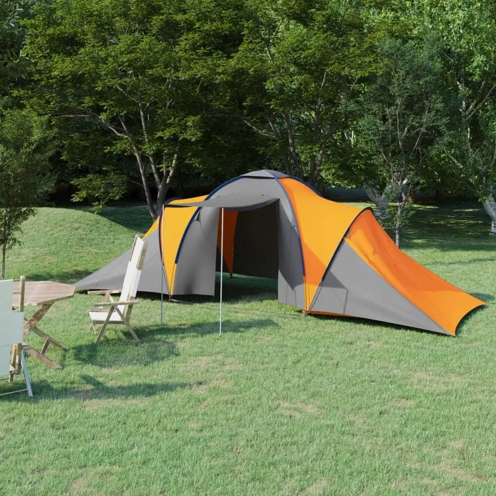 Spacious Camping Tent for 6 People, Easy Setup and Ventilation Features, Gray and Orange