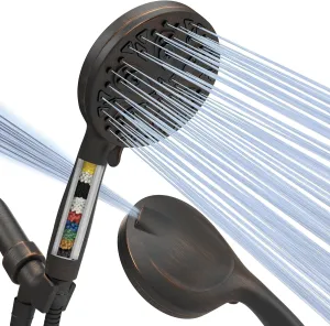 SparkPod 10-Mode Handheld Shower Head with Filter - 5" High Pressure Filtered Shower Head with Touch-to-Clean Nozzles, Built-In Power Jet, Stainless Steel 6ft Hose & Bracket (Oil-Rubbed Bronze)
