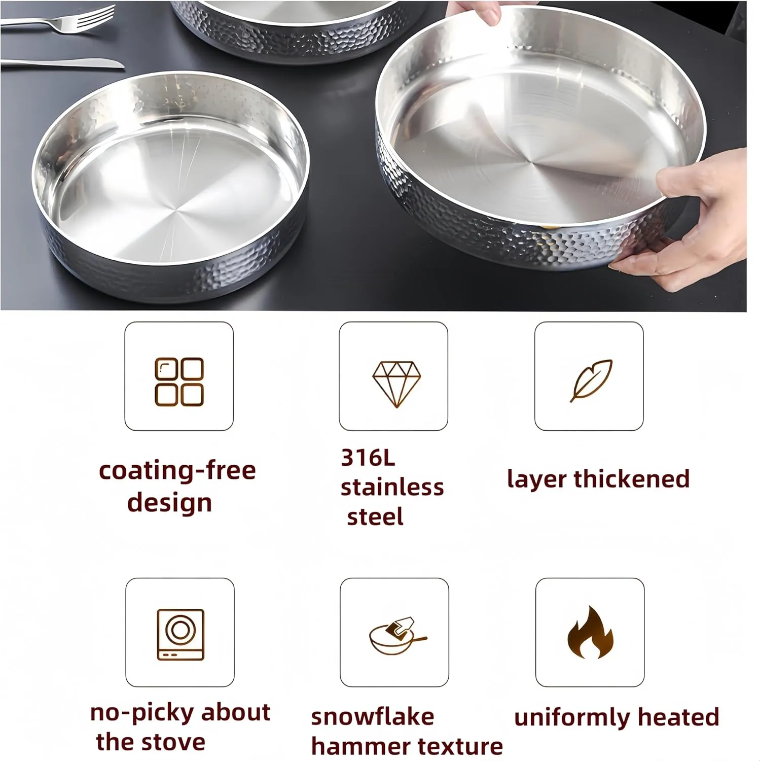 Stainless steel frying,boiling,baking pan,For kitchen cooking,outdoor RV Camping,convenient storage,Non Stick with Removable Handle,Suitable for all heat sources,Oven Safe (W:11in-H:2.56in)