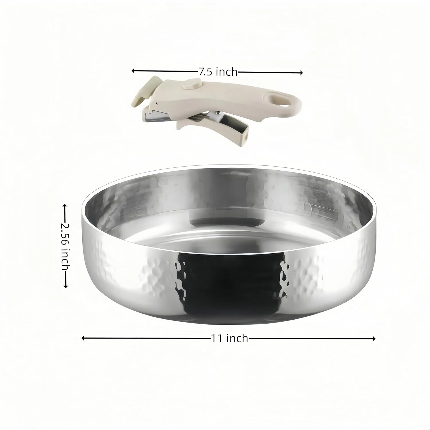Stainless steel frying,boiling,baking pan,For kitchen cooking,outdoor RV Camping,convenient storage,Non Stick with Removable Handle,Suitable for all heat sources,Oven Safe (W:11in-H:2.56in)