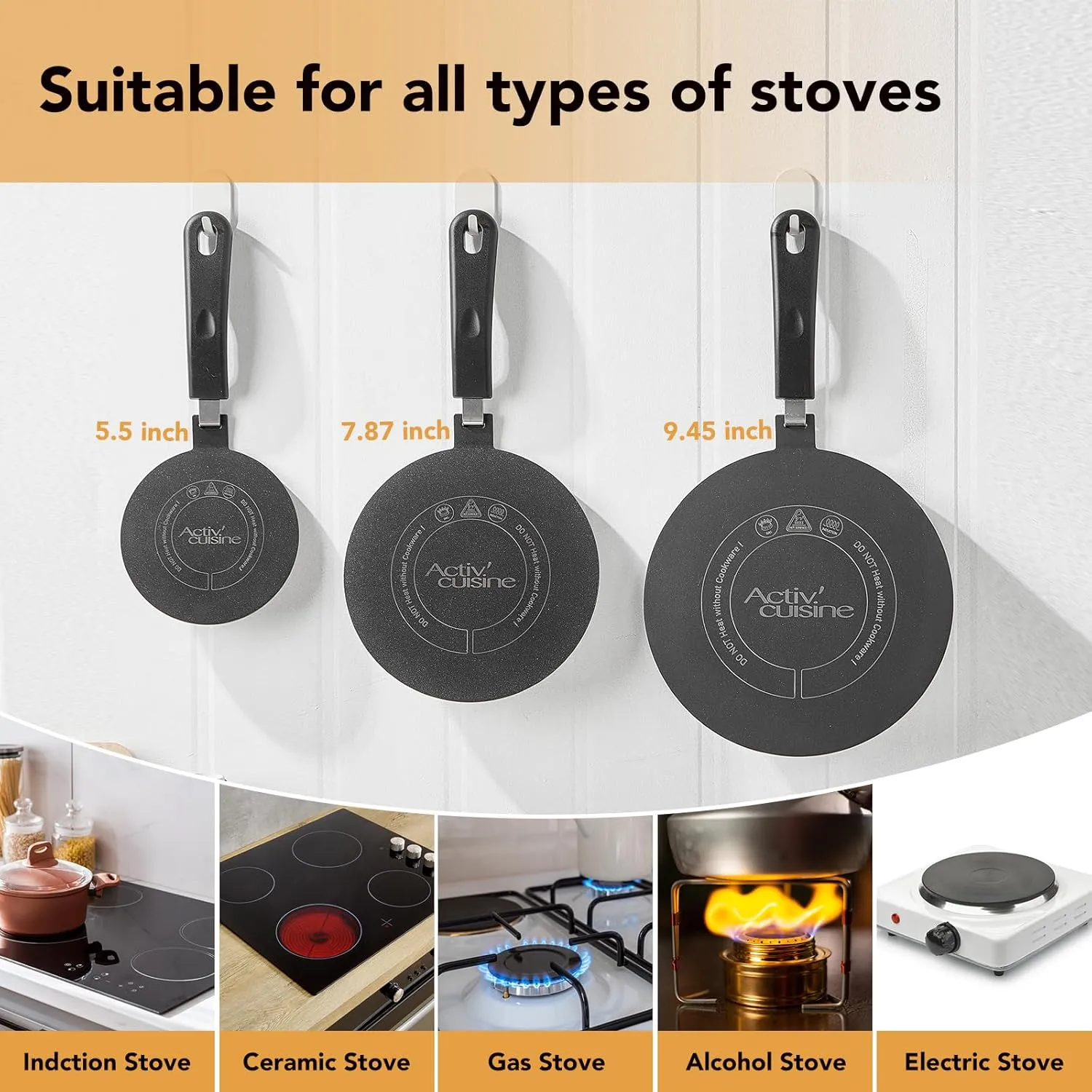 Stainless Steel Heat Diffuser for Electric Glass Gas Ceramic Cooktop, Induction Adapter Simmer Plate, Gas Stove Converter Disk with Removable Handle, Black 7.87 inch