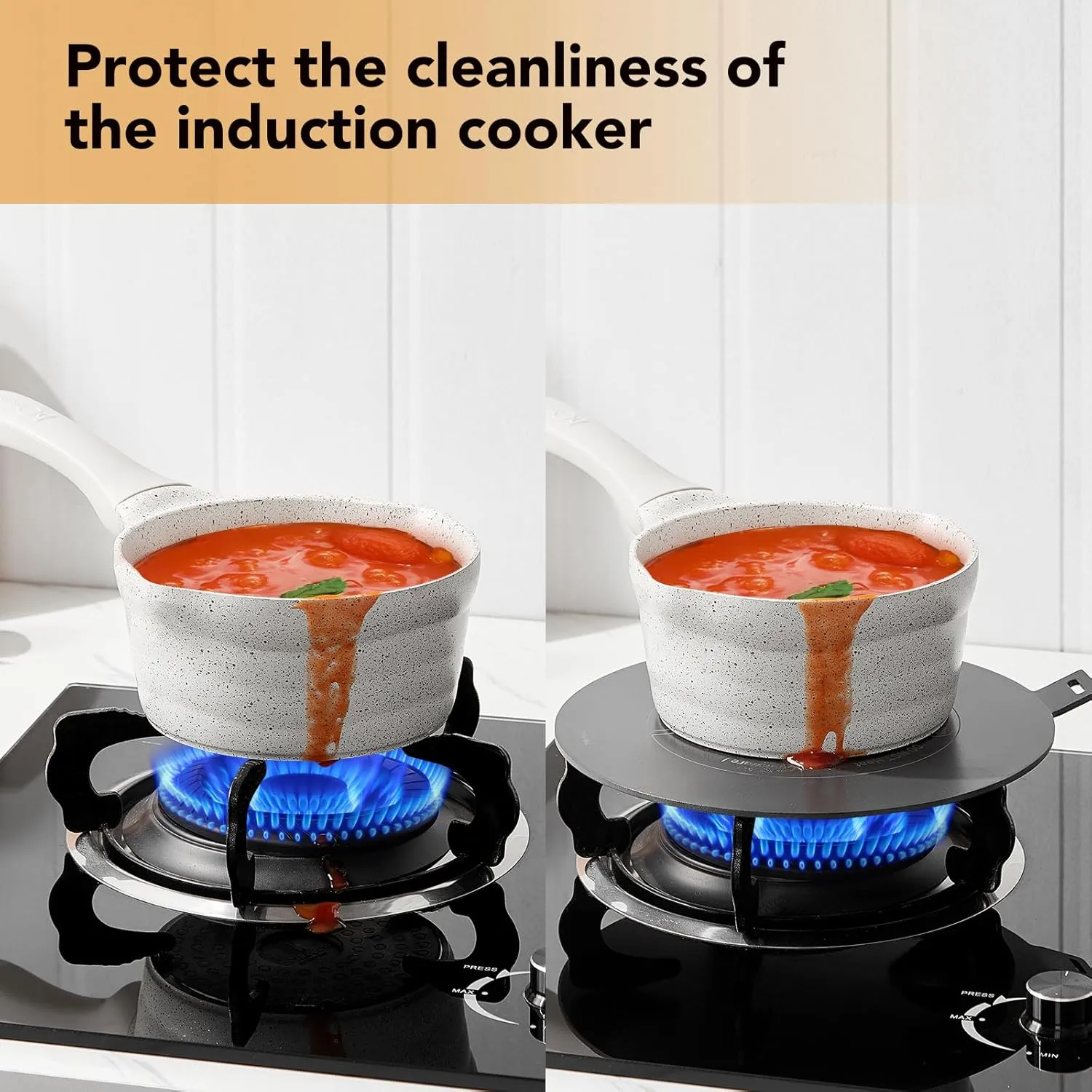 Stainless Steel Heat Diffuser for Electric Glass Gas Ceramic Cooktop, Induction Adapter Simmer Plate, Gas Stove Converter Disk with Removable Handle, Black 7.87 inch