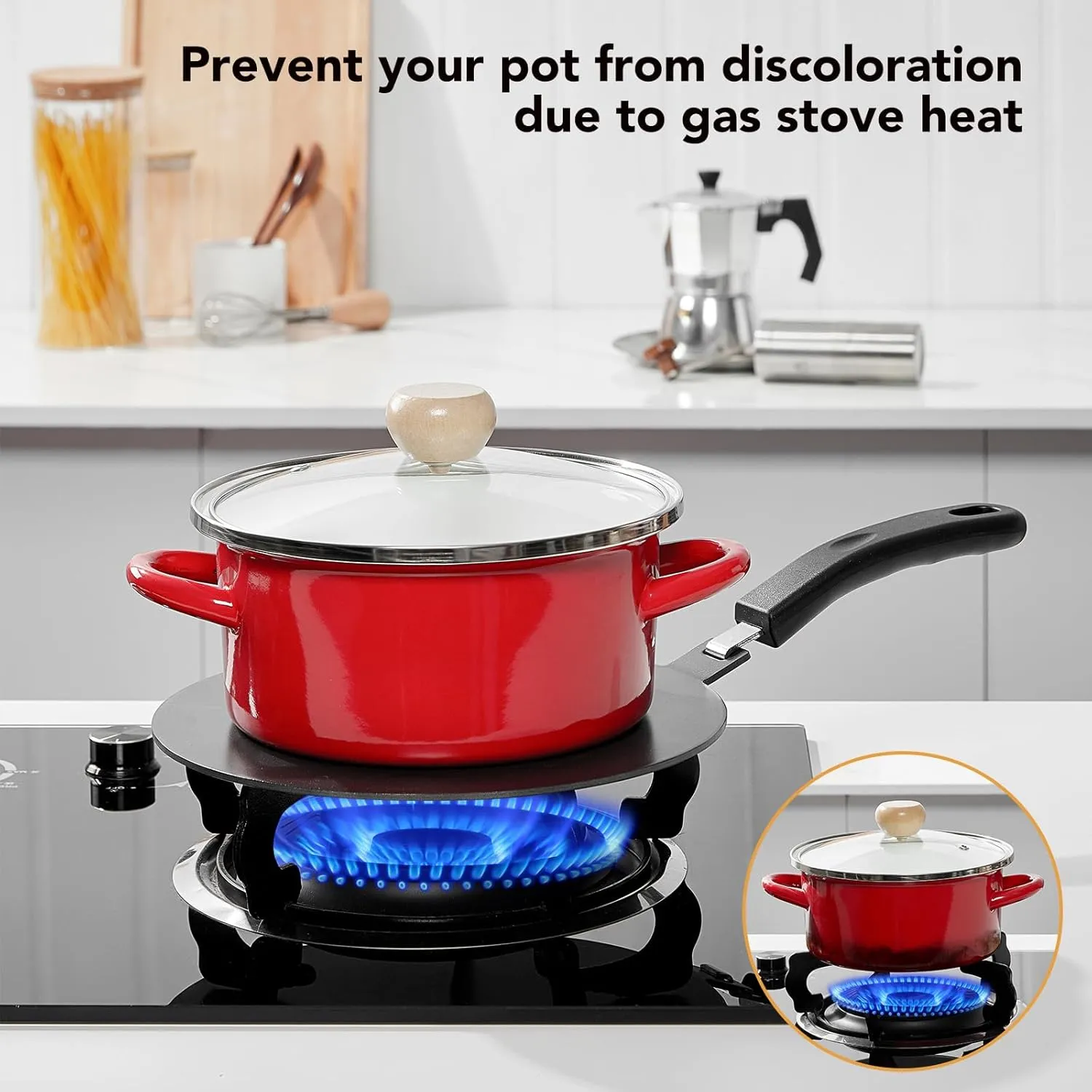 Stainless Steel Heat Diffuser for Electric Glass Gas Ceramic Cooktop, Induction Adapter Simmer Plate, Gas Stove Converter Disk with Removable Handle, Black 7.87 inch