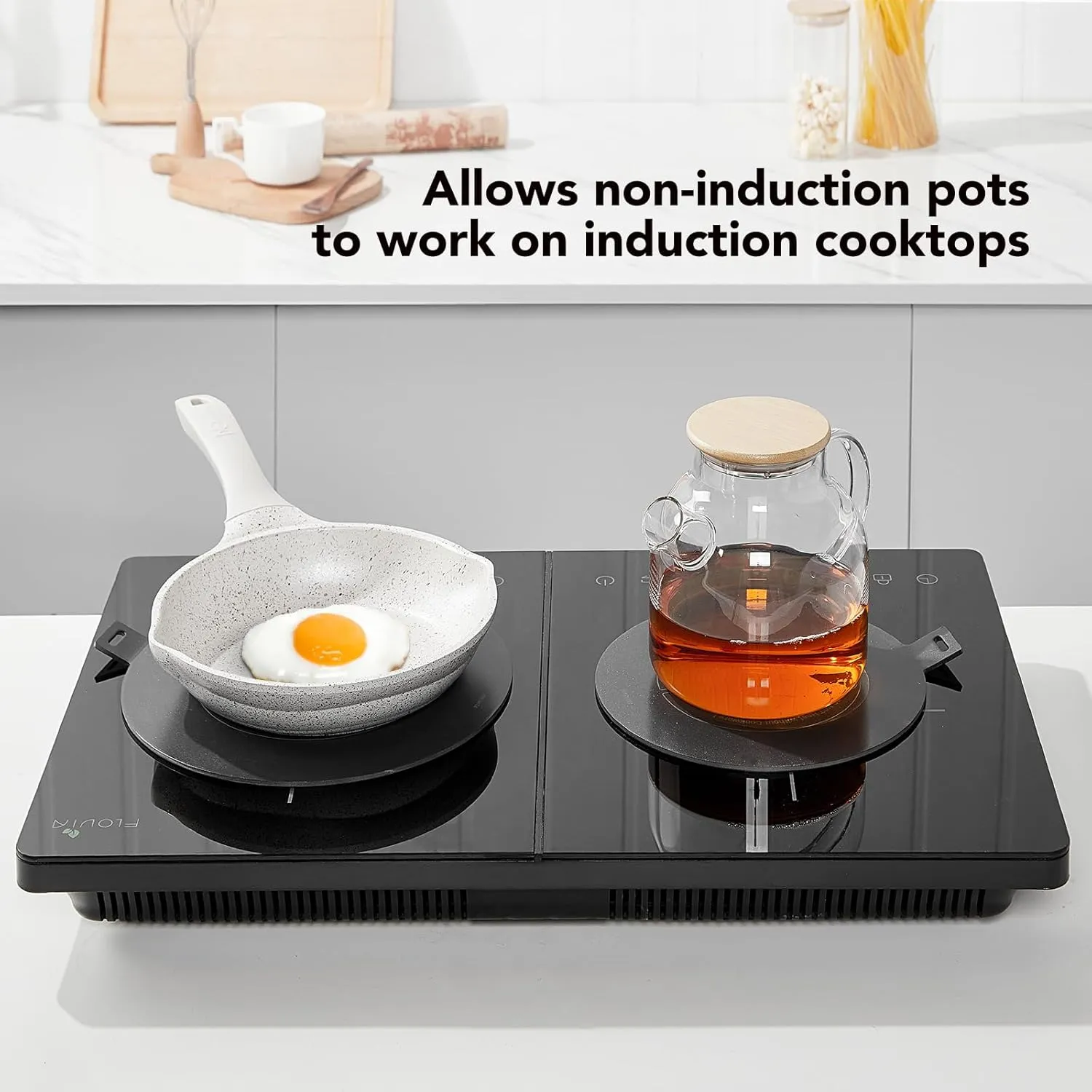 Stainless Steel Heat Diffuser for Electric Glass Gas Ceramic Cooktop, Induction Adapter Simmer Plate, Gas Stove Converter Disk with Removable Handle, Black 7.87 inch