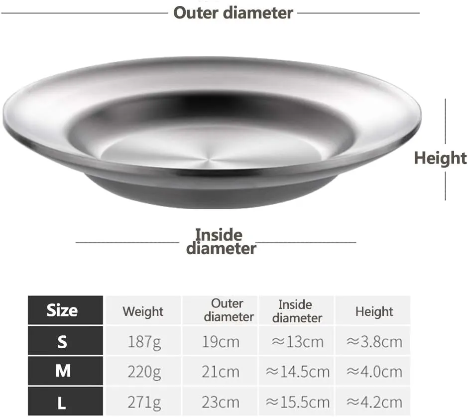 Stainless Steel Plate/Bowl, Stackable Snack Plate, Metal Brushed Finish, Easy to Pack for Outdoor Activities, Camping, Adventure, Sturdy and Unbreakable,1pc,23cm(3pc,A)