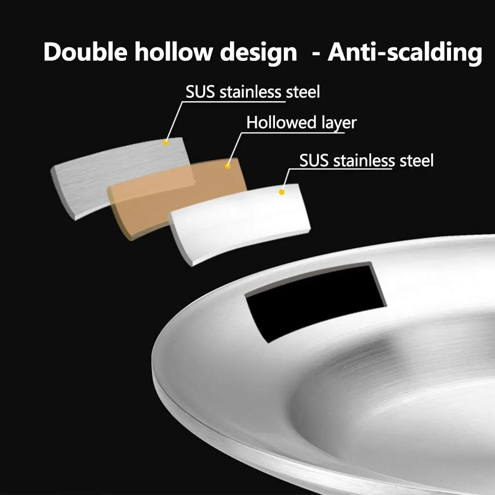 Stainless Steel Plate/Bowl, Stackable Snack Plate, Metal Brushed Finish, Easy to Pack for Outdoor Activities, Camping, Adventure, Sturdy and Unbreakable,1pc,23cm(3pc,A)