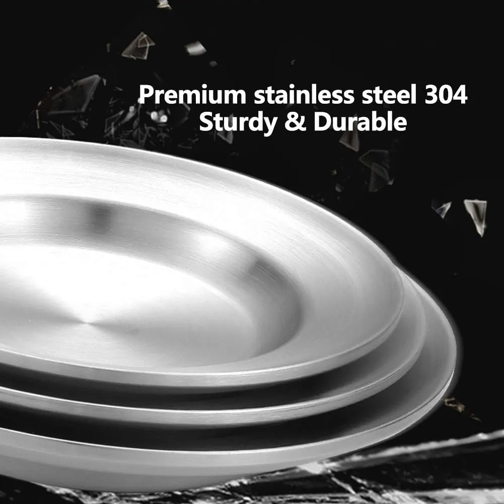 Stainless Steel Plate/Bowl, Stackable Snack Plate, Metal Brushed Finish, Easy to Pack for Outdoor Activities, Camping, Adventure, Sturdy and Unbreakable,1pc,23cm(3pc,A)