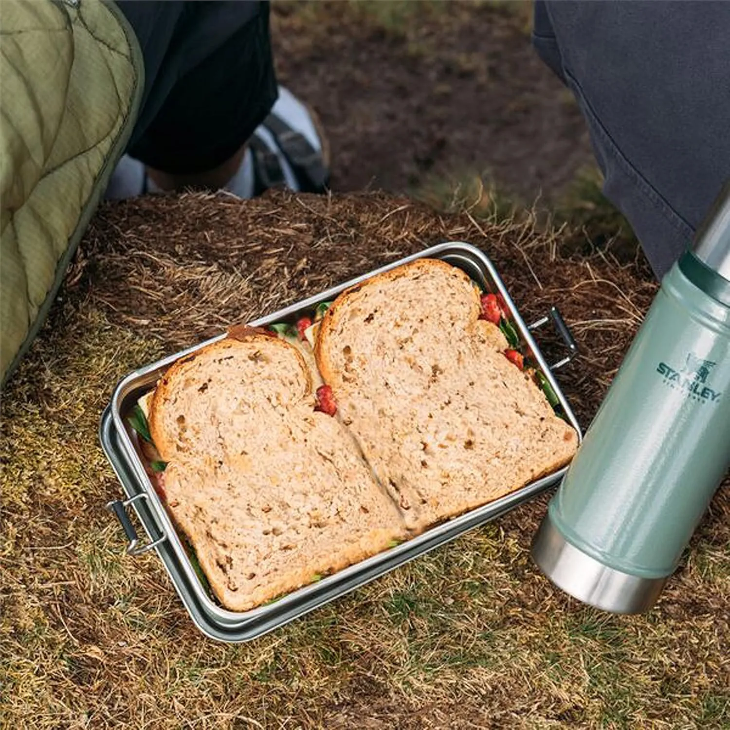 STANLEY Classic Legendary Useful Box 1.25 qt | Metal Snack and Lunch Box | Durable Stainless Steel Travel Food Storage Container | Hiking, Camping, School, or Work | BPA-Free | Hammertone Green