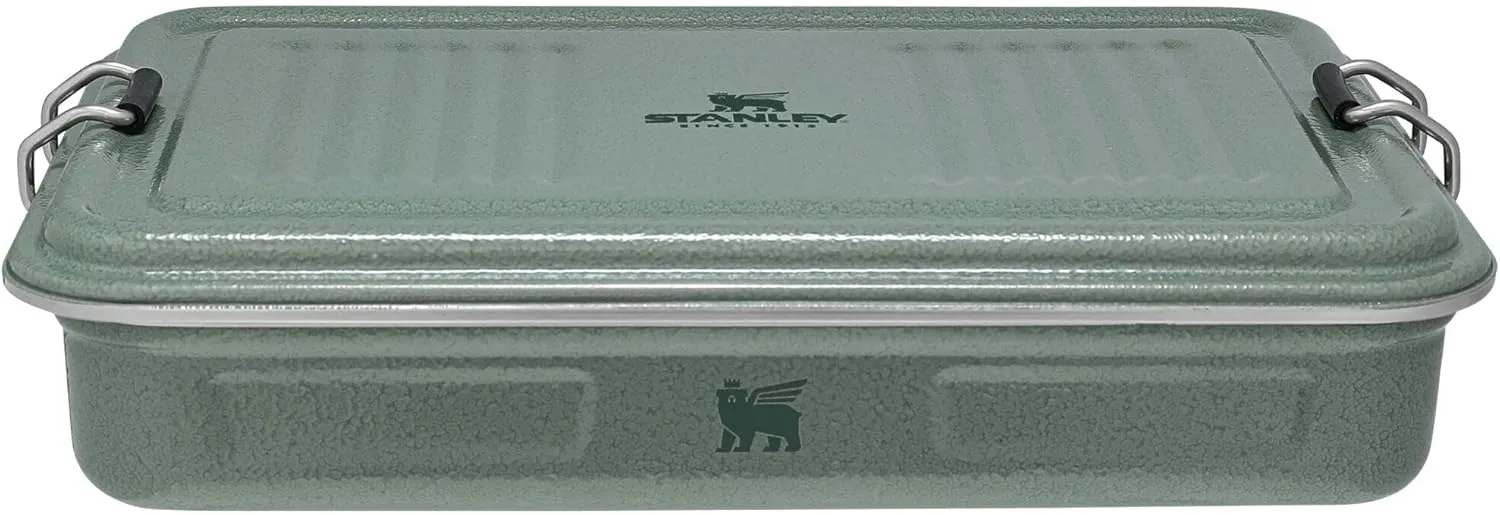 STANLEY Classic Legendary Useful Box 1.25 qt | Metal Snack and Lunch Box | Durable Stainless Steel Travel Food Storage Container | Hiking, Camping, School, or Work | BPA-Free | Hammertone Green