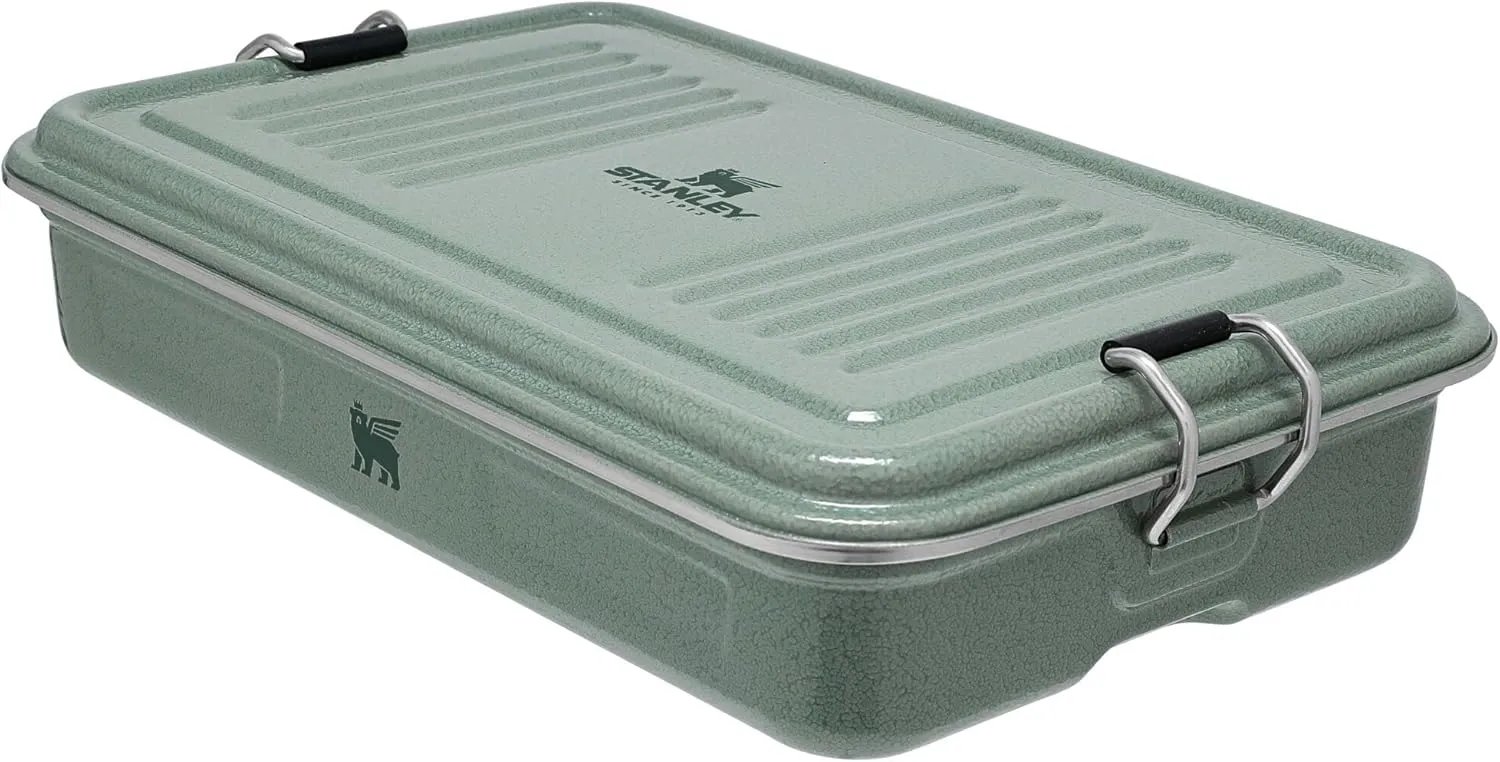 STANLEY Classic Legendary Useful Box 1.25 qt | Metal Snack and Lunch Box | Durable Stainless Steel Travel Food Storage Container | Hiking, Camping, School, or Work | BPA-Free | Hammertone Green