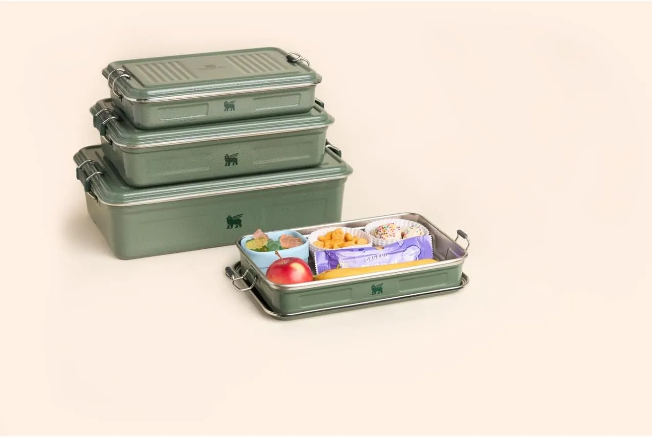 Stanley Classic Legendary Useful Box 3.8 qt | Metal Snack and Lunch Box | Durable Stainless Steel Travel Food Storage Container | Hiking, Camping, School, or Work | BPA-Free | Hammertone Green
