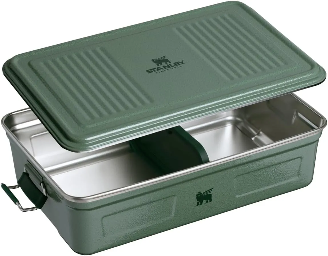 Stanley Classic Legendary Useful Box 3.8 qt | Metal Snack and Lunch Box | Durable Stainless Steel Travel Food Storage Container | Hiking, Camping, School, or Work | BPA-Free | Hammertone Green