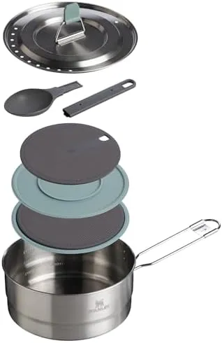 Stanley Wildfare Core Saucepan Cookset | 6-Pc Stainless Steel Cookware | 2qt Saucepan w/Lid, Cutting Board, Trivet & Spoons | Induction Cookware | Camping Essentials
