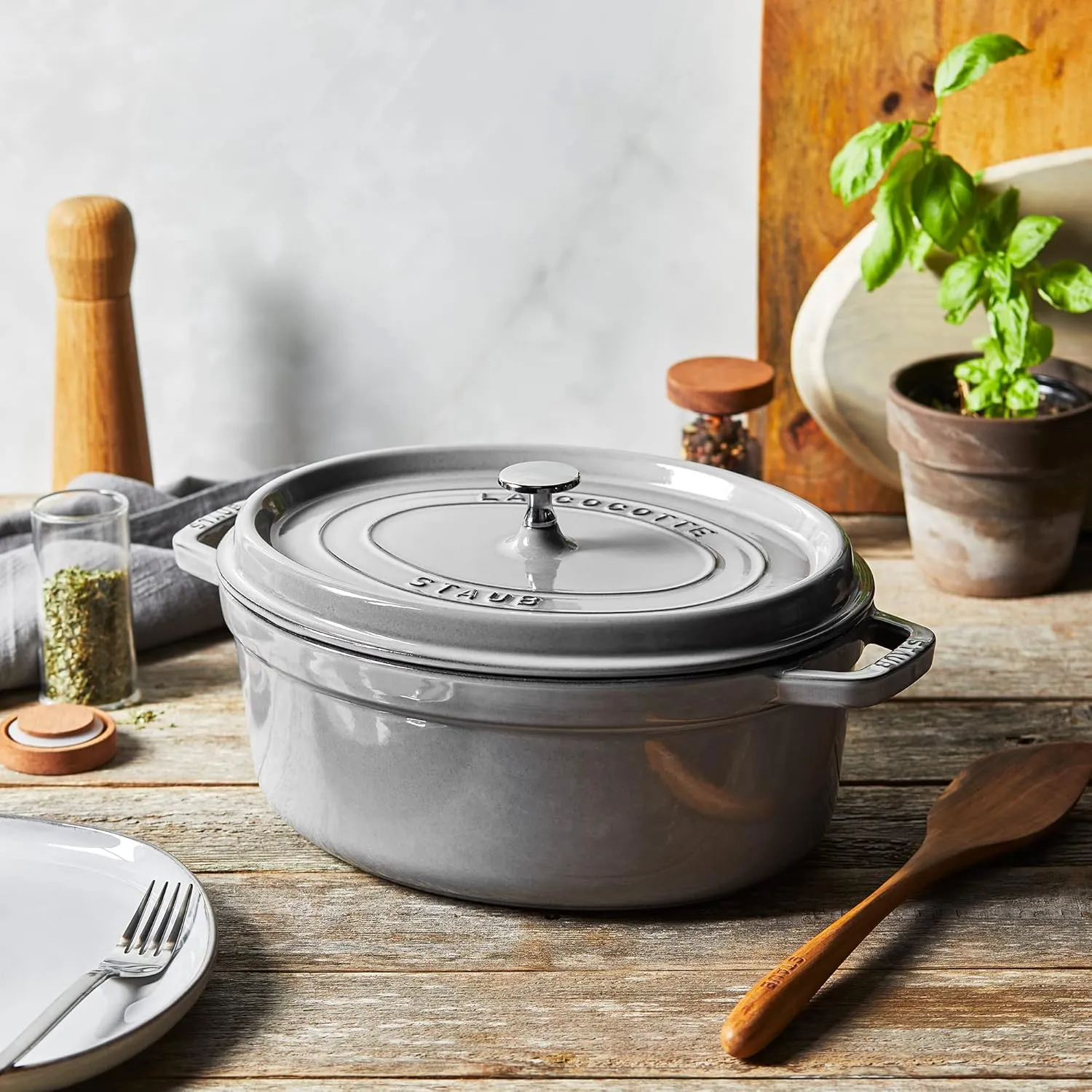 Staub Cast Iron Oval Cocotte, Dutch Oven, 5.75-quart, serves 5-6, Made in France, Graphite