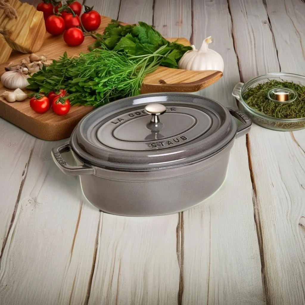 Staub Cast Iron Oval Cocotte, Dutch Oven, 5.75-quart, serves 5-6, Made in France, Graphite