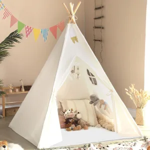Sumbababy Teepee Tent for Kids Tipi Tent Indoor - 100% Cotton Kid Tents for Inside with Light & Flag- Foldable Toddler Play Tents for Girls & Boys Slumber Party - Washable Boho Play House Gift Toys