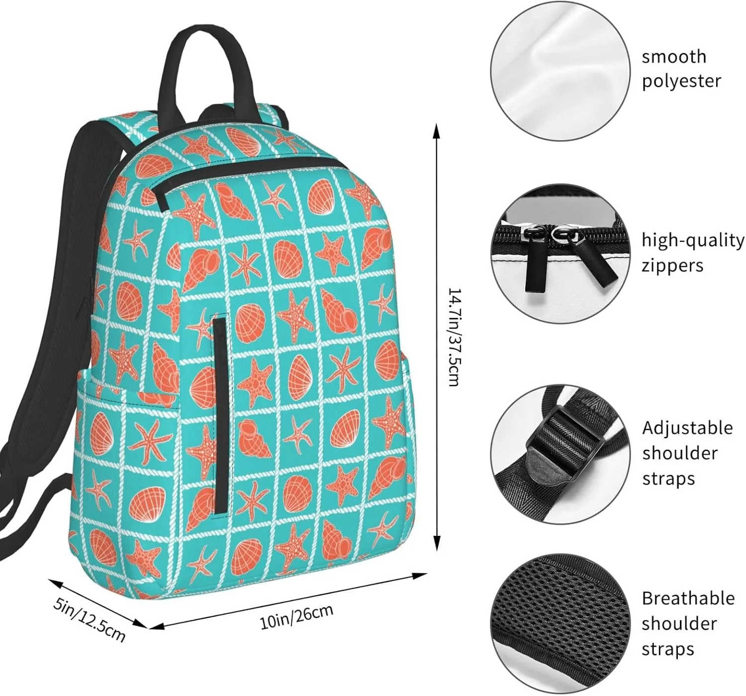 Summer Starfish Backpacks 15 Inch Laptop Backpack Multipurpose Double Shoulder Bag for Men Women Gifts