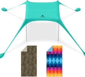 SUN NINJA Beach Tent Bundle with Quick-Dry Sand-Free Beach Towels, UPF 50  Sun Protection, Easy Setup & Portable, Complete Beach Set for Beachgoers and Outdoor Enthusiasts