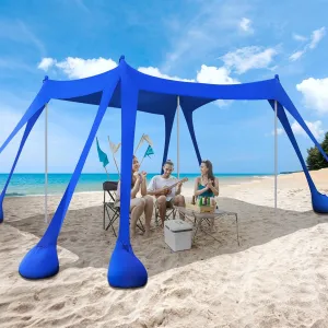 Sun Shelter 10x10ft, Beach Tent, Shade Canopy, Sunshade UPF50  with 8 Sandbags, Sand Shovels, Ground Pegs, Stability Poles for Family, Camping, Fishing, Yard, Picnics