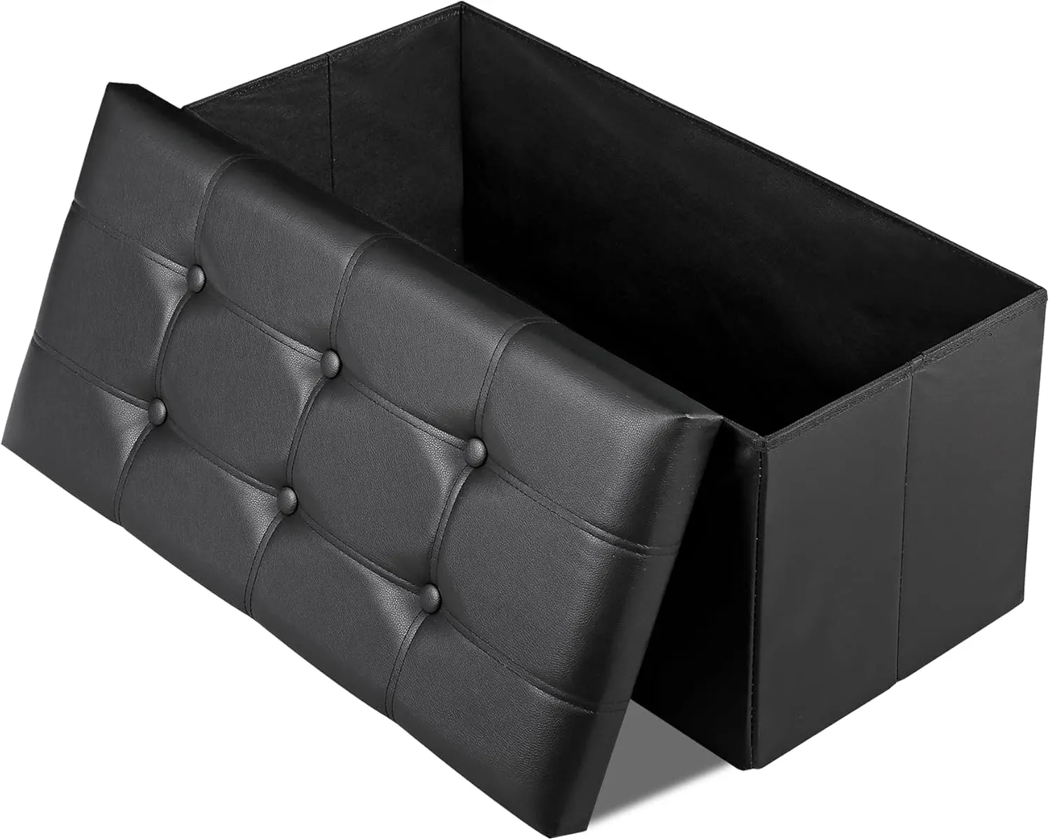 SUPER DEAL 30 inches Folding Ottoman with Storage, Bedroom Footrest Bench, Rectangle Sotrage Chest for Living Room Entryway, 30"x15"x15", 85L, Faux Leather, Black