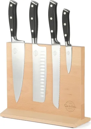Sur La Table Kitchen Essentials 5 Piece German Steel Blade w/Triple Riveted Handle Set on Beechwood Magnetic Block - Black