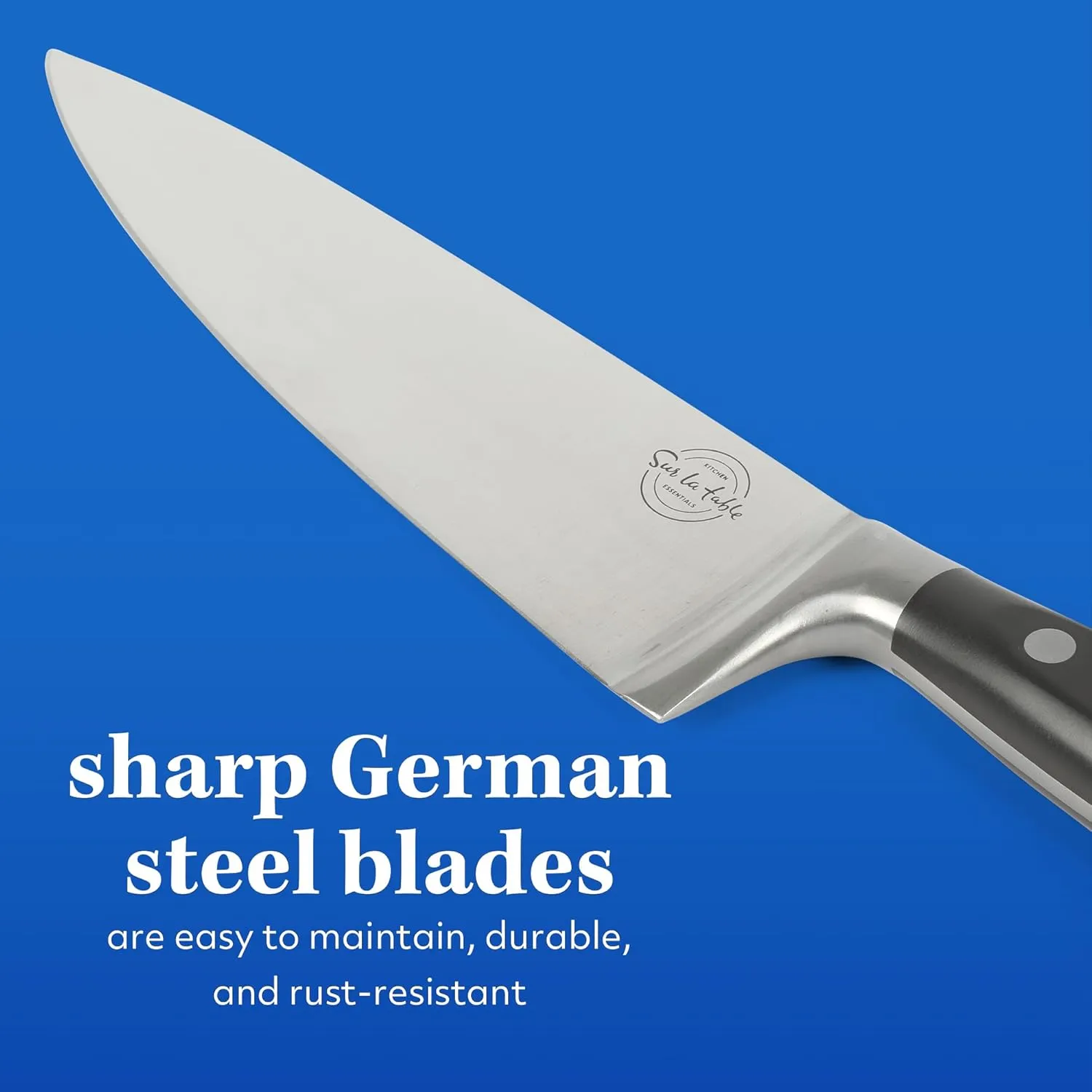 Sur La Table Kitchen Essentials 5 Piece German Steel Blade w/Triple Riveted Handle Set on Beechwood Magnetic Block - Black