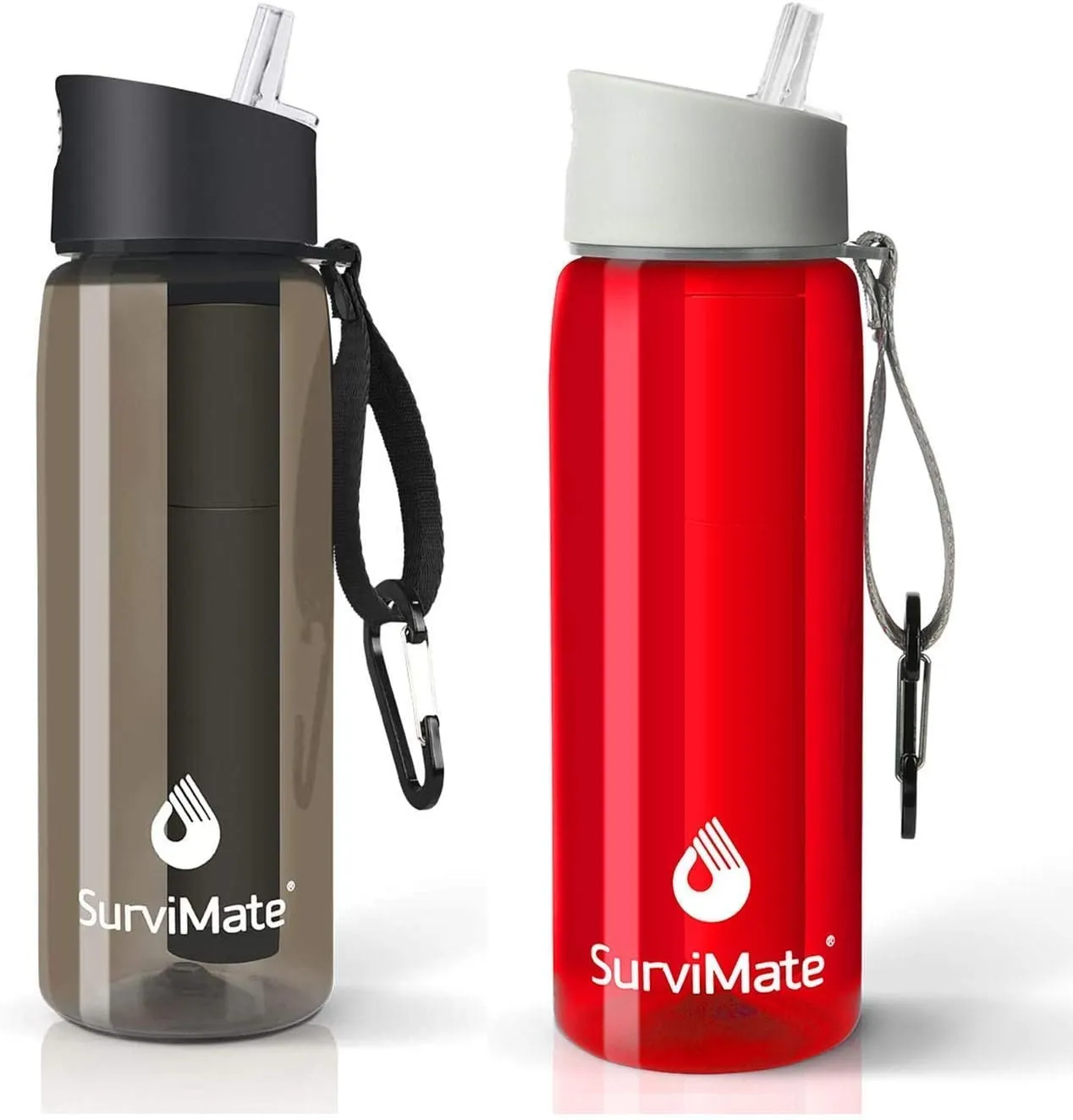 SurviMate Black and Red Filtered Water Bottles