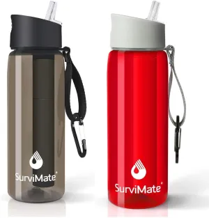 SurviMate Black and Red Filtered Water Bottles