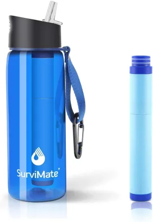 SurviMate Blue Filtered Water Bottle and Replacement Filter