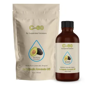 Suspended Solutions - C-60 Avocado - 4oz -99.9% Pure C-60 In Organic Extra Virgin Avocado Oil - 100% Solvent Free - 108mg Active C60 - Glass Bottle - Carbon 60