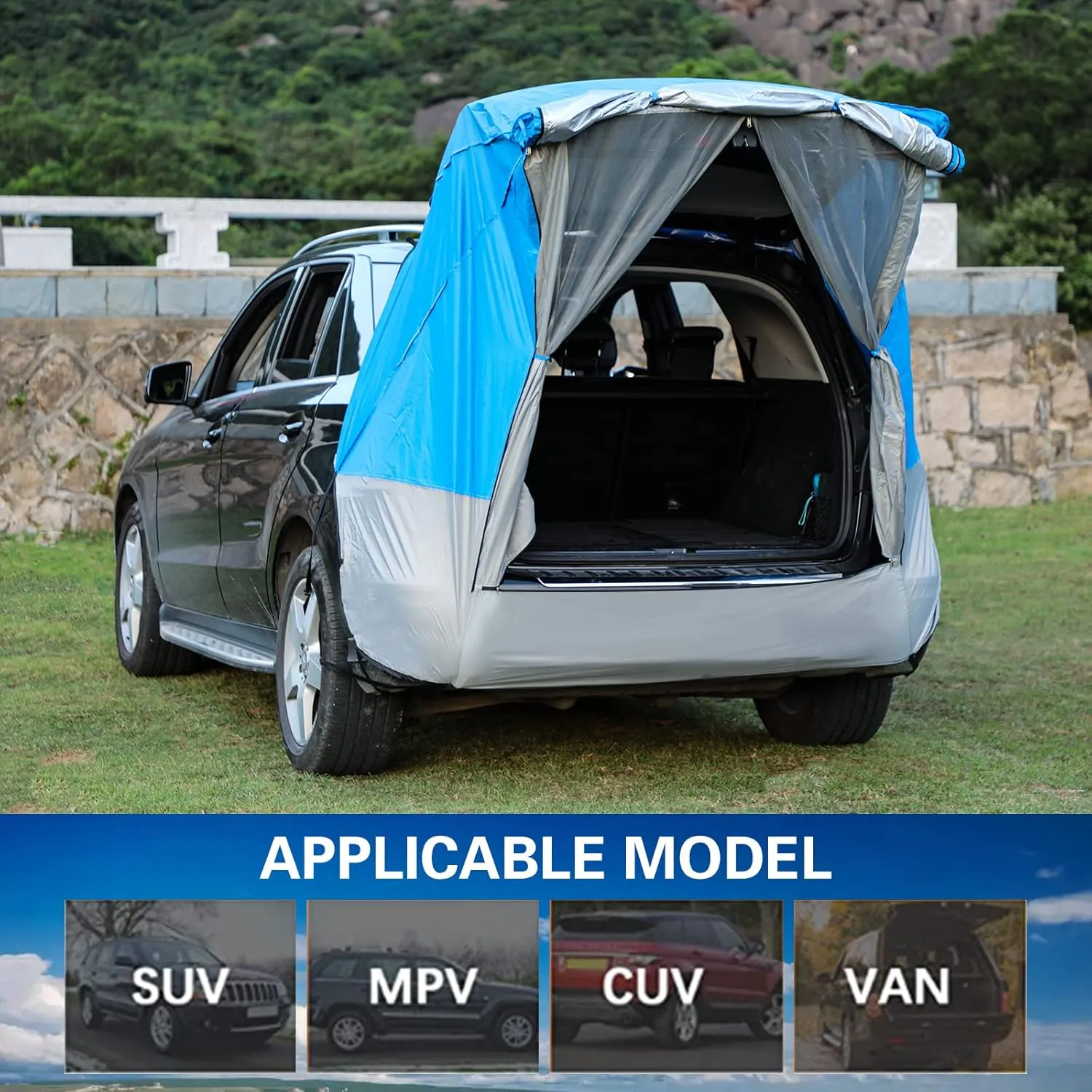 SUV Tent Car Awning, UPF 50   with Portable Waterproof Storage Bag, Tear-Resistant, Large Space, Good Vision, Smooth Ventilation, Suitable for Outdoor Beach Camping Auto Canopy Shade…