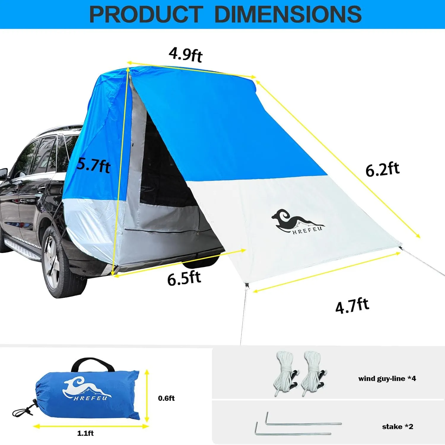 SUV Tent Car Awning, UPF 50   with Portable Waterproof Storage Bag, Tear-Resistant, Large Space, Good Vision, Smooth Ventilation, Suitable for Outdoor Beach Camping Auto Canopy Shade…