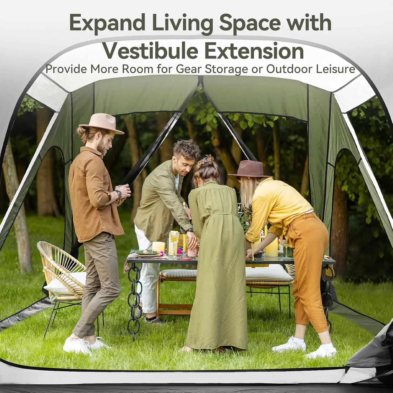 SUV Tent for Camping with Vestibule and Canopy, Waterproof 6-8 Person Automatic Car Truck Camping Tent with Rainfly, Army Green